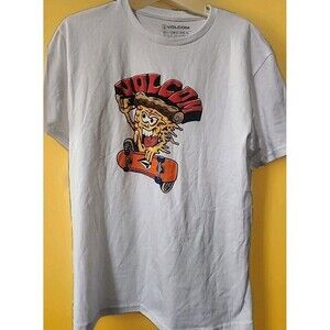 Volcom Pizza Power Graphic Shirt Short Sleeve Crewneck Cotton Mens Large B15 New